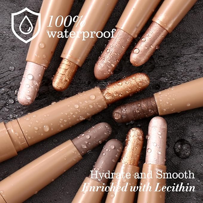Neutral and Brown Metallic Eyeshadow Stick Pencil Crayon,Champagne Shimmer Cream Eye Brightener Stick Highlighter Makeup,Pro Waterproof & Long Lasting (009 Mud Brown Matte)