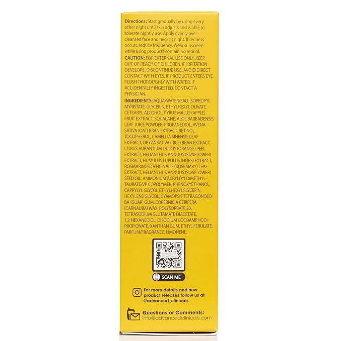 Advanced Clinicals Retinol Serum For Face | Visible Anti Aging Retinol Serum Skin Care Face Moisturizer With Vitamin E Helps Improve Look Of Wrinkles, Fine Lines, & Uneven Skin Tone, 1.75 Fl Oz