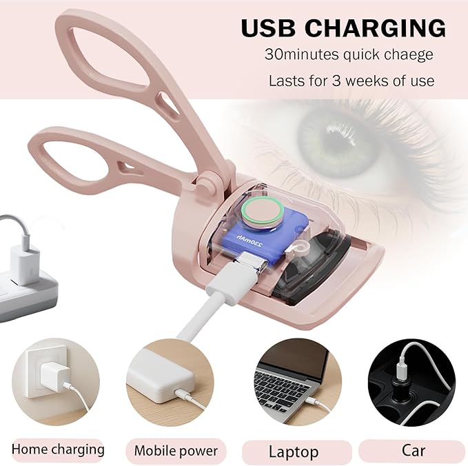 Anazzly Heated Eyelash Curler, Rechargeable Electric Eyelash Curler, 3-Level Temperature Control, 24 Hour Long Lasting Curl, Suitable for All Beauty Enthusiasts