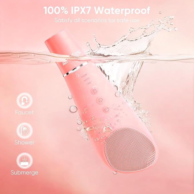 Silicone Face Scrubber Blackhead Scraper Rechargeable 2-in-1 Facial Cleansing Brush & Skin Spatula Duo, IPX7 Waterproof Exfoliating Massager Deep Cleansing for Women and Men(Baby Pink)
