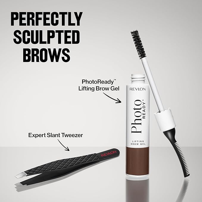 Revlon PhotoReady Lifting Brow Gel, Tinted Eyebrow Lamination with Spoolie Brush, Conditions, Shapes & Defines, 803 Warm Medium Brown, 0.23 fl oz