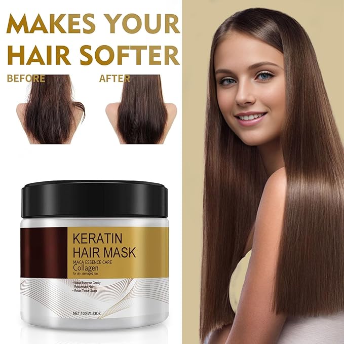Mijaution Collagen Hair Mask for Damaged Hair - Deep Repair Conditioning Argan Oil Treatment for Curly or Straight Thin Fine Hair 100ml