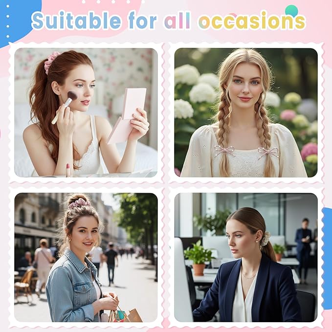 Canlierr 10 Pcs Pink Hair Scrunchies for Women Pink Silk Hairs Ties Bulk Big Satin Scrunchies Flower Hairs Ties Bulk White Cotton Elastic Hair Accessories Valentines Gifts for Women
