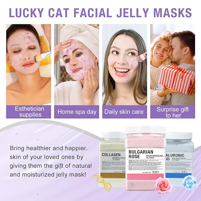 LUCKY CAT Jelly Mask for Facials Professional, Hydrating & Moisturizing Peel-Off Gel Jelly Face Mask Skin Care for Deep Hydration & Glow, Professional Spa Use for All Skin Types 23 Fl Oz (Lavender)
