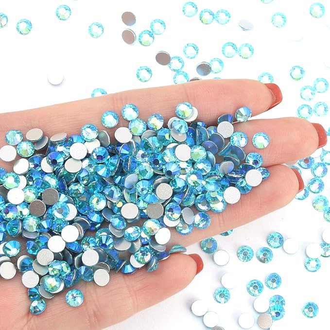 Novani Rhinestones 3000Pcs Flatback Crystal Round Loose Gemstones Glass Rhinestones for Crafts Makeup Nail Art Clothes Shoes DIY Decorations(SS8, 2.3-2.5mm,Aquamarine AB)