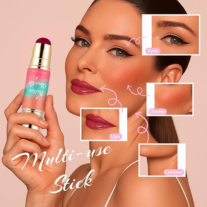 Dual-Ended Blush and Bronzer Stick – 2-in-1 Creamy Face Cheeks Contour Makeup, Smooth Hydrating Formula, Buildable Color for Natural Radiant Glow Beauty For Women (Beach Bum Plum)