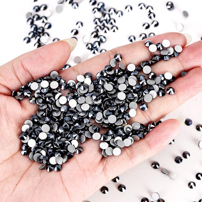 Novani Rhinestones Flatback Rhinestones Glass Gems Stones Jewels Round Gemstones Non-Hotfix Crystal for Crafts,SS16,1440 Pieces,Shiny Black