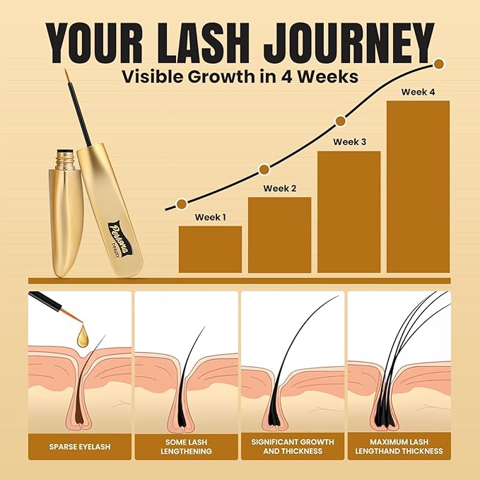 Eyelash Serum - Fast Acting Lash Growth Serum with Biotin Peptides Hyaluronic Acid for Longer Fuller Stronger Lashes in 2-4 Weeks – Vegan, Without Prostaglandin, Safe for Sensitive Eyes, 5ml
