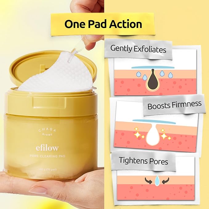 Chaga Mushroom Biome Pore Clearing Pad, Vegan Facial Exfoliating Toner Pads with AHA BHA PHA LHA, 70 Pads 190g