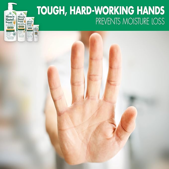 Miracle Hand Repair Cream for Dry Cracked Hands 8 oz Best Healing Hand Cream with 60% Aloe Vera - Non-Greasy Moisturizer for Working Hands - Fast Absorbing Lotion for Extremely Dry Skin
