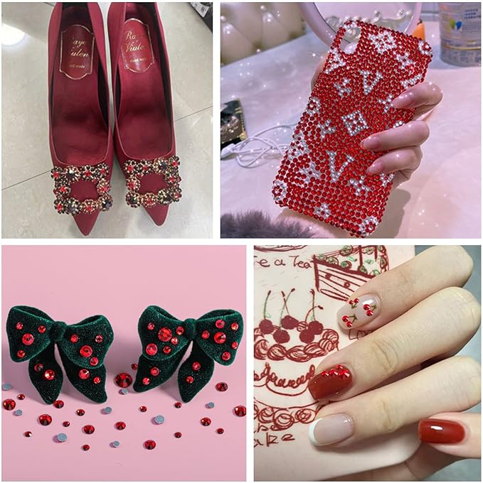 Beadsland Flatback Rhinestones Bulk, 14400pcs Red Rhinestones for Nails Crafts Clothes DIY Decoration, Siam, SS16, 3.8-4.0mm