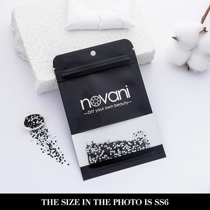 Novani 3000 Pieces Flatback Rhinestones Glass Round Gems Black Crystals for Nail Art DIY Crafts Clothes Shoes,SS6,1.9-2.0mm