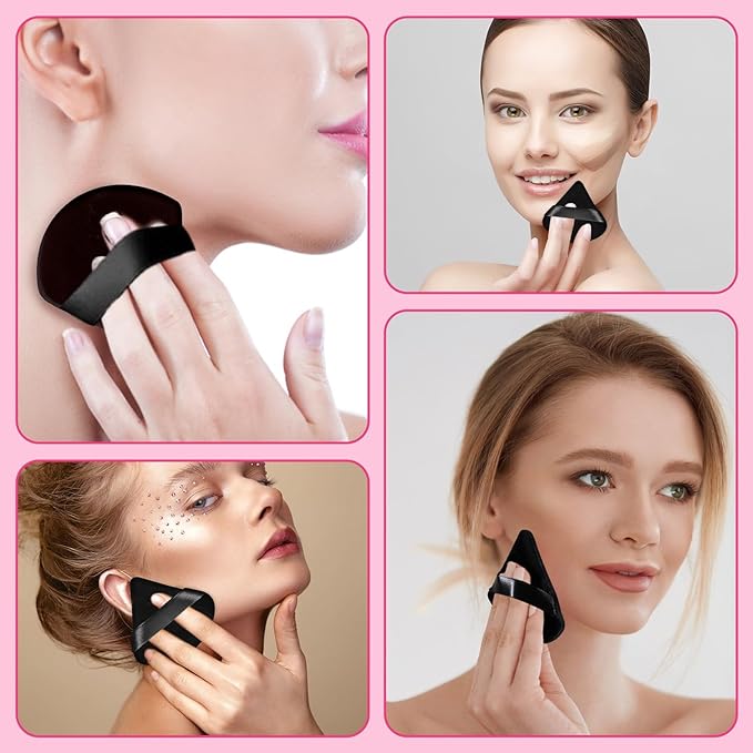 Pimoys 6 Pcs Powder Puff, Valentines Day Gifts Face Soft Triangle Makeup Puff Velour Makeup Sponge for Loose Powder (Black)