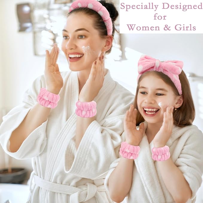 Canitor Spa Headbands Wrist Band Set with Hair Clip Skincare Headbands for Washing Face Non Slip Puffy Makeup Headband Wrist Towel Cute Preppy Teen Girl Birthday Gifts Trendy Stuff