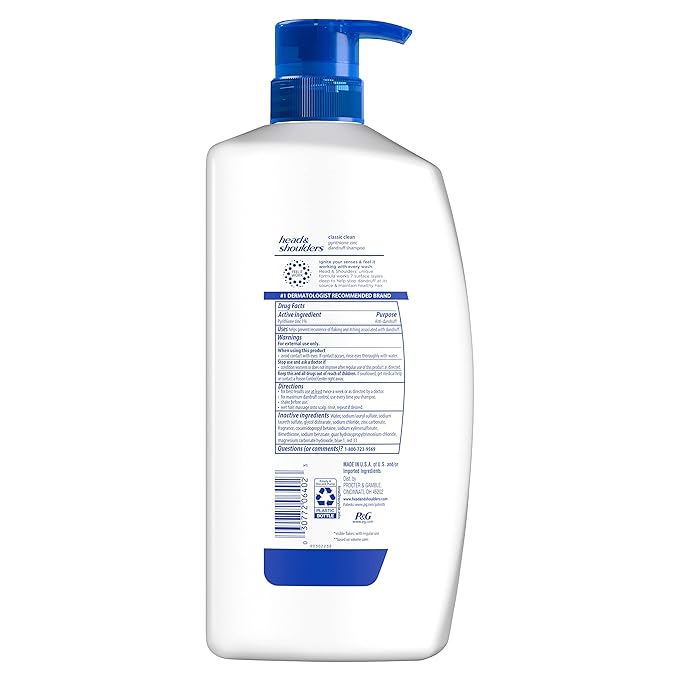 Head & Shoulders Dandruff Shampoo, Classic Clean, Anti-Dandruff Daily Use Treatment, Moisturizing, Flake Control, Paraben-Free, Color-Safe, Safe for All Hair Types - Dry, Itchy Scalp, 28.2 Fl Oz