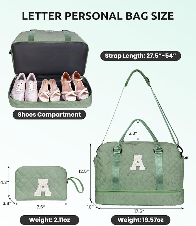 Monogrammed Gifts for Women-Initial Travel Bag with Shoe Compartment, Personalized Weekender Bag, Monogram Overnight Bag for Women, Girl Duffel Bag with Makeup Bag (Letter Y)