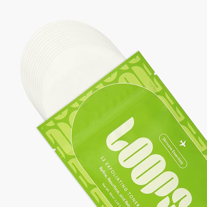 LOOPS Exfoliating Toner Korean Skincare - Refine, Resurface, and Rebalance Skin - Pre-Soaked Bamboo Pad - Vegan, Natural, Biodegradable Toner Pads for Face - Gifts for Women, Stocking Stuffer