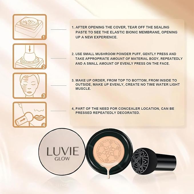 Foundation Cushion, Mushroom Head Air Cushion CC Cream, BB Cream Face Makeup Foundation, Moisturizing Concealer Brighten Long-Lasting, Even Skin Tone for All Skin Types (warm)