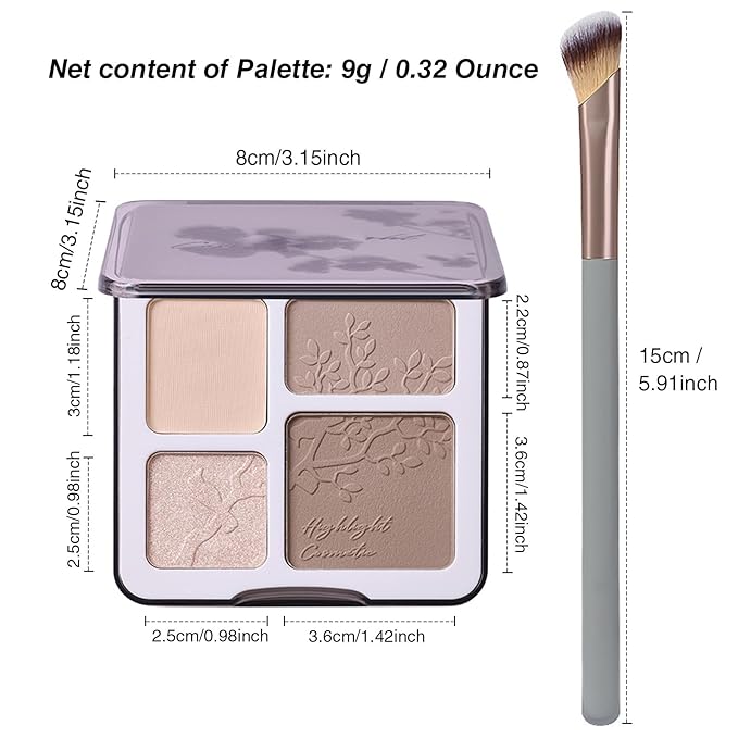 Face Highlighter Contour Shading Palette Sculpting Long-lasting Shimmer Pressed Powder Smooth Matte Finish Makeup for Warm Fair Toned Skin with Mirror
