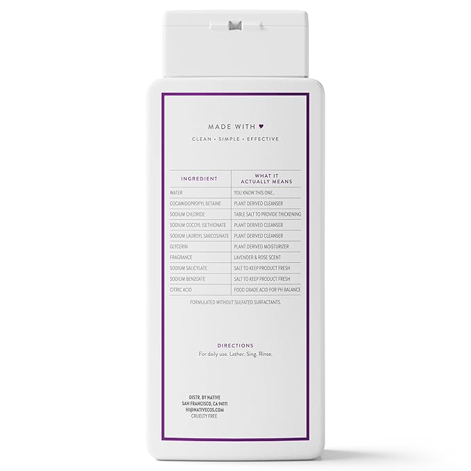 Native Body Wash Contains Naturally Derived Ingredients | For Women & Men, Sulfate, Paraben, & Dye Free Leaving Skin Soft and Hydrated | Lavender & Rose 18 oz - 2 Pk
