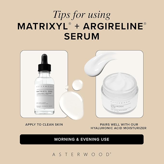 Asterwood Matrixyl 3000 + Argireline Serum for Face - Multi Peptide Serum with Hyaluronic Acid - Anti-Aging, Wrinkle Reducing, Collagen Boosting - Fragrance-Free - 1 Fl Oz