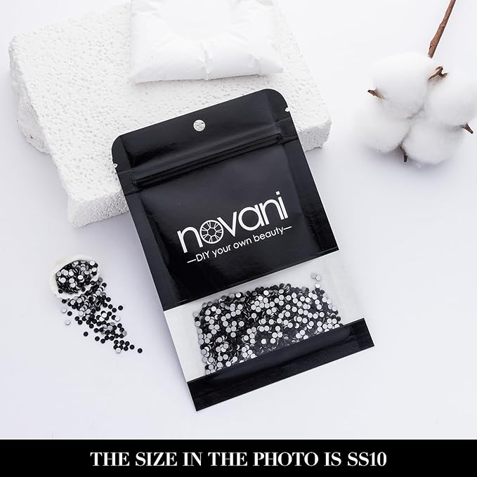Novani 3000 Pieces Flatback Rhinestones Glass Round Gems Black Crystals for Nail Art DIY Crafts Clothes Shoes,SS10,2.7-2.9mm