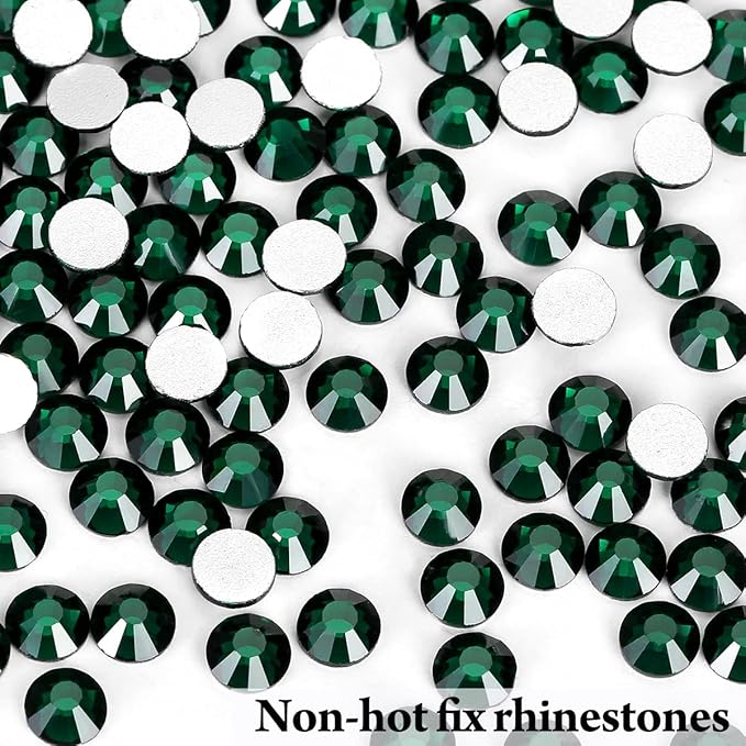 Novani Rhinestones 3000Pcs Flatback Crystal Round Loose Gemstones Glass Rhinestones for Crafts Makeup Nail Art Clothes Shoes DIY Decorations(SS10, 2.7-2.9mm,Emerald)