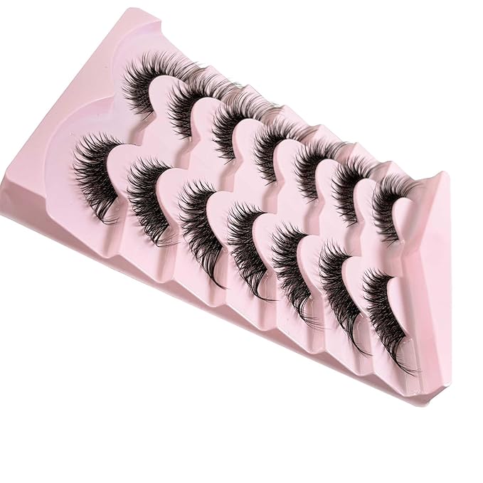 Yasnai Fox Lashes False Eyelashes Strip Volume Lashes Wispy Cat Eye Fake Lashes Natural Eyelashes 7 Pairs Pack