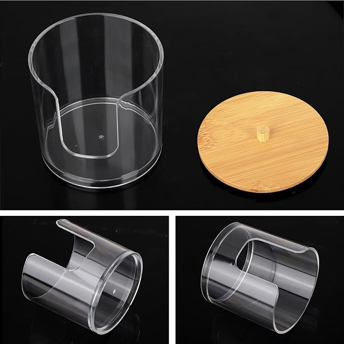 Tbestmax Plastic Cotton Round Holder and Dispenser, Clear Bathroom Organizer Storage for Cotton Pads - Bamboo Lids