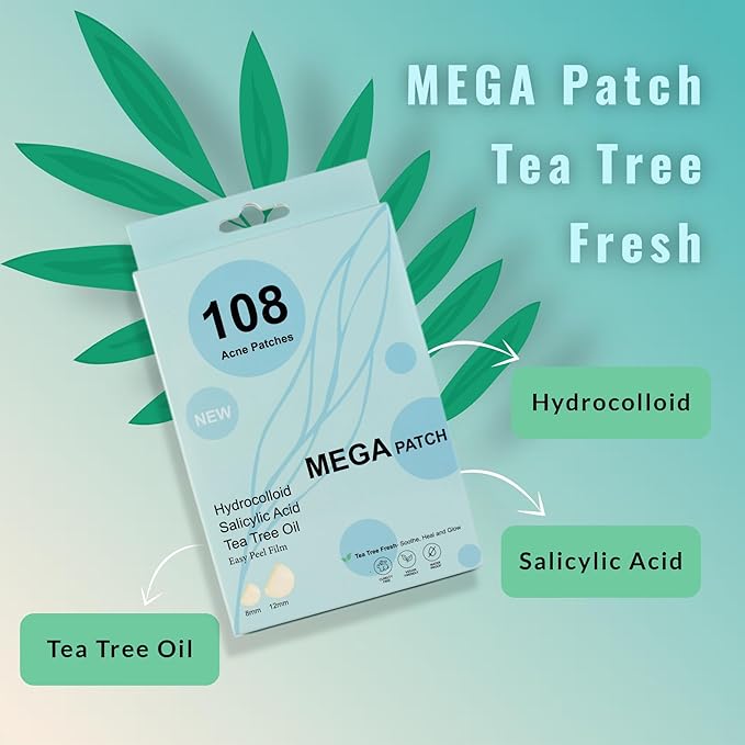 Fast Acting Pimple Patches with Hydrocolloid, Saycilic Acid and Tea Tree | 108 ct (60 x 8mm + 48 x 12mm) | Reduces Spot Risk | Invisible Acne Patches | Treatment for Zits, Blemishes, Acne & Pimples.