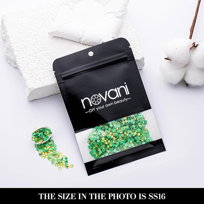 Novani 3000 Pieces Flatback Rhinestones Glass Round Gems F-Green Crystals for Nail Art DIY Crafts Clothes Shoes,SS16,3.8-4.0mm