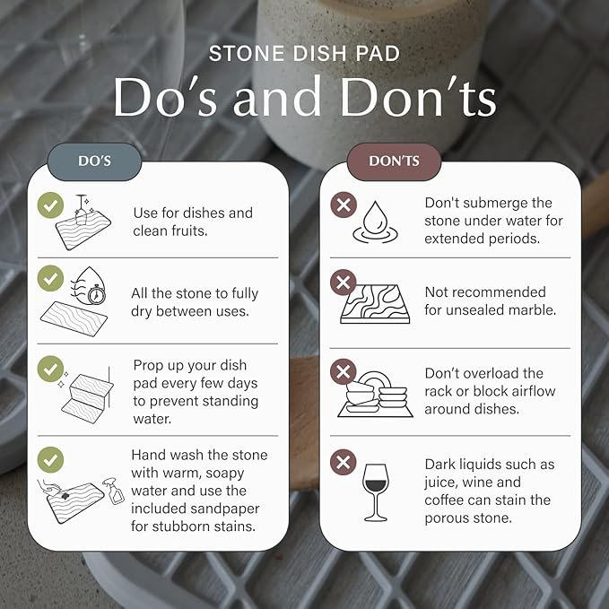 Dorai Home Dish Pad – Quick-Dry Diatomite Stone Drying Mat for Kitchen Counter, 19.9" x 15.2" x 0.52", Slate