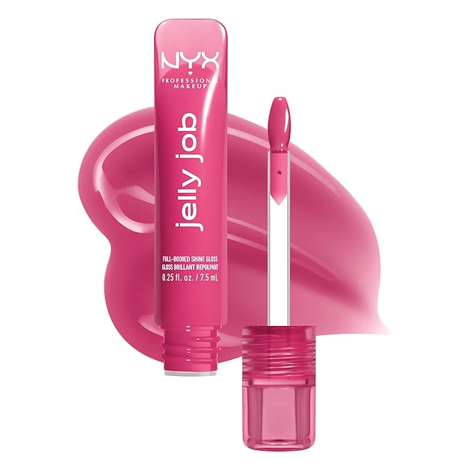 NYX PROFESSIONAL MAKEUP Jelly Job Lip Gloss, Lip Tint Gloss with Full-Bodied, Smoothing, and Hyper-Glossy Shine - Jelly Jammin' (Cool Pink)