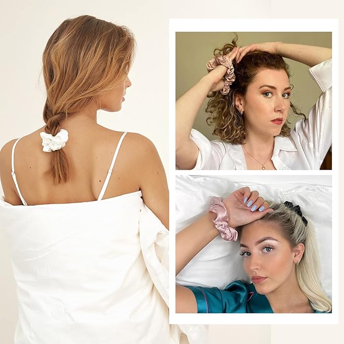 LILYSILK Silk Hair Scrunchies / Ties for Frizz & Breakage Prevention, 100% Mulberry, No Damage, Elastic ponytail Holders, 1Pc, Coffee