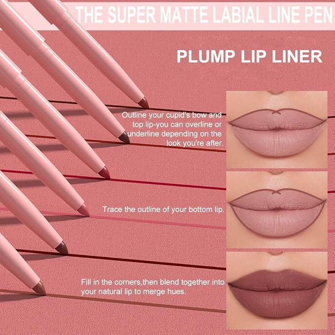 evpct 3Pcs Retractable Lip Liner Pencils Set Pack for Shaping & Sculpting Lips, Mauve Maroon Dark Wine Red Mauve Nude Creamy Matte Velvet Pigmented Lip Liner lipliners Crayon Lipstick,01 + 02 + 08