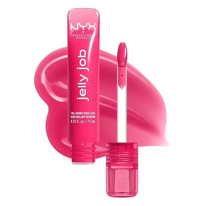 NYX PROFESSIONAL MAKEUP Jelly Job Lip Gloss, Lip Tint Gloss with Full-Bodied, Smoothing, and Hyper-Glossy Shine - Juicy Jelly (Bright Pink)
