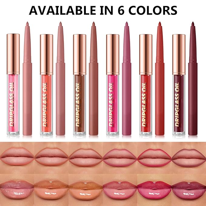 Jutqut Red Lip Liner and Gloss Lip Kit, Waterproof Long-Lasting Combo Set with Matte Lip Liner Pencil and Non-Sticky Pluming Tinted Gloss, Highly Pigmented Lipliner Set for Women (10 Red)