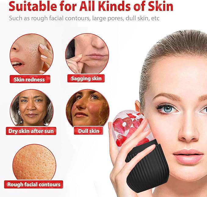 XHJRI Face Roller Massager for Skin Care, Reusable Ice Mold Massage Roller - Cordless, Battery Powered, Black White, Migraine Relief, Rolling Therapy for Whole Body