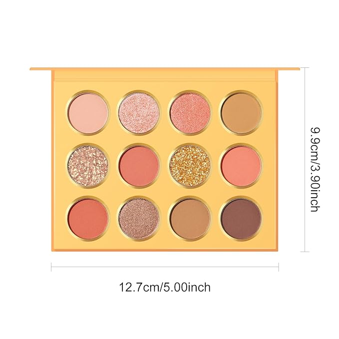 KYDA 12 Colors Warm Pink Eyeshadow Palette, Ultra-rich Glitter Rose Gold Eyeshadow, Matte Soft Pink Orange Eye Shadow Palette, Soft Blendable Powder, Warm Tone Eyes Makeup