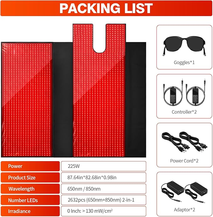 Red Light Therapy for Body, 2632 LEDs Red Light Therapy Mat for Full Body, 88"x83" Infrared Light Therapy Blanket 660nm & 850nm Dual Wavelength Pain Relief & Recovery