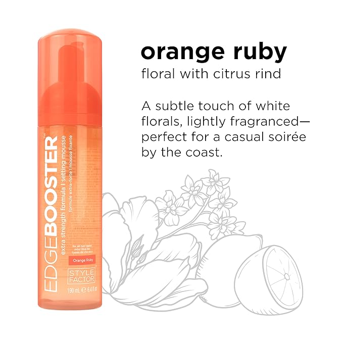 Style Factor EDGE BOOSTER Extra Strength Setting Mousse ā Frizz Control, Extra Volume, and Conditioning ā 6.4oz Orange Ruby Mousse for Curly Hair