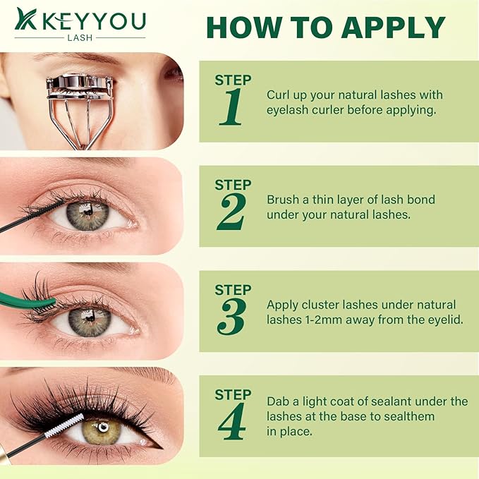 KEYYOU LASH Lash Clusters Kit Manga Lashes 8-18mm C Curl Wispy Lash Clusters Ultra-Thin Natural Lashes with Spike Eyelash Extensions 144pcs Fairy False Eyelashes with Remover Bond and Seal(F03 Kit)