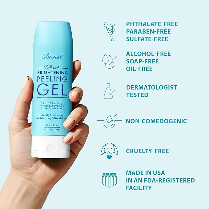 Ebanel 2-Pack Brightening Peeling Gel with Cotton Cellulose, Rice, Papaya, Centella, Hyaluronic Acid for Face and Body, Gentle Exfoliating Face Scrub Gel Peel Wash Pore Cleanser Minimizer Exfoliator