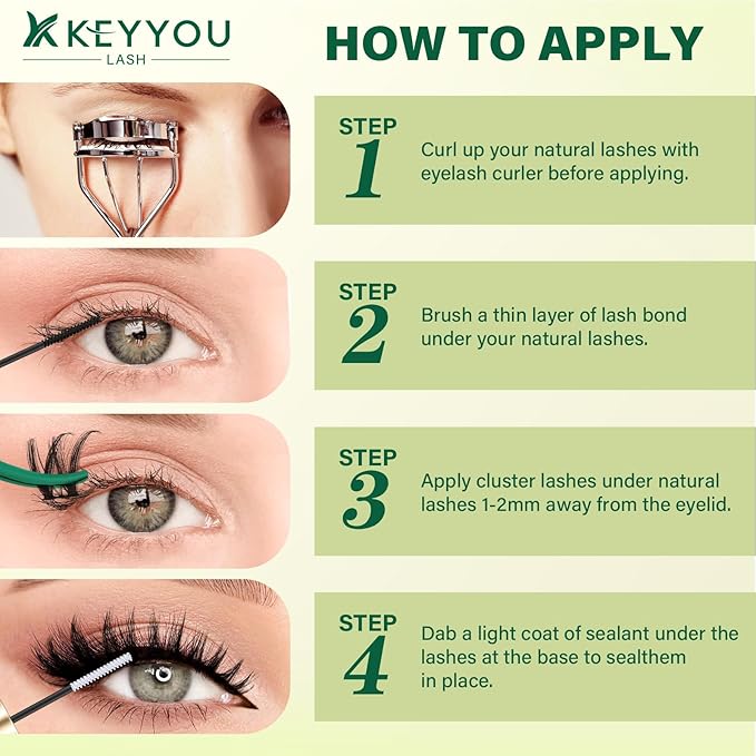 KEYYOU LASH Flaunt Lash Clusters Kit Flora D Curl Natural Lashes 144pcs Lash Extension Kit 8-18mix Lash Clusters Fluffy Lashes with Ultra-Thin Soft Band with Remover Waterproof Bond and Seal(F01 Kit)