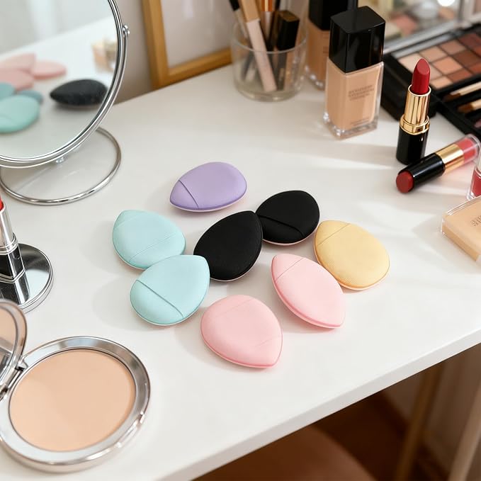 30 Pcs Mini Powder Puff & mini makeup sponge Set,with Storage Box - setting powder puff, Dual-Use (Dry/Wet) for Foundation, Concealer & Eyeshadow - Soft.Finger powder puff&makeup puff, Makeup Sponge