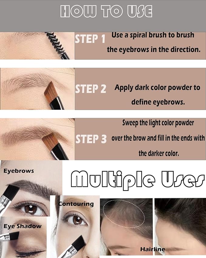 Eyebrow Powder Makeup Kit,2 Colors Waterproof Eye Brow Powder Makeup Palette Long-Lasting for Women,Grey Dark Brown Brow Fill&Sculpt Natural Eyebrow Contour for Sparse Brow with Brow Brush &Razor-04