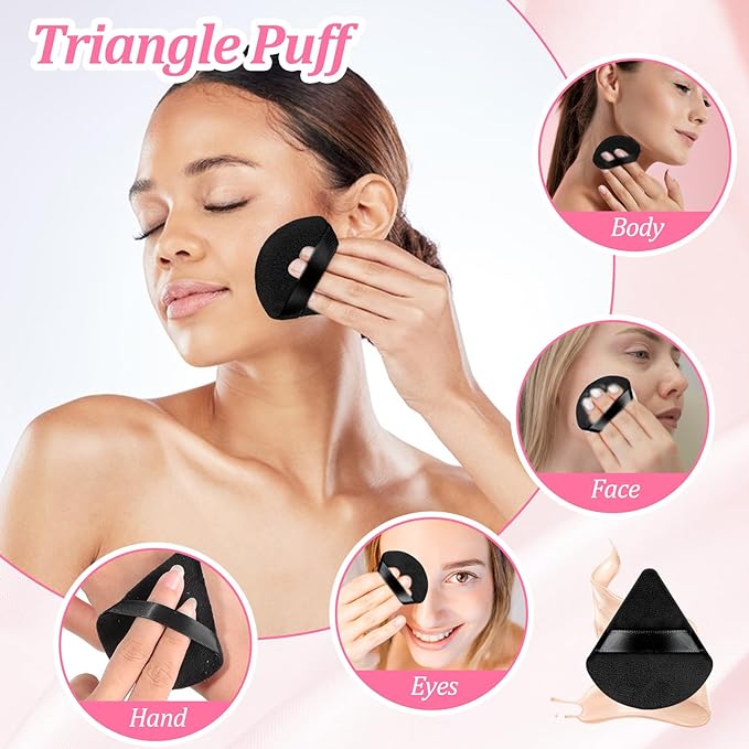 Molain 150 Pcs Triangle Powder Puffs, Soft Makeup Puffs Wet & Dry Use Cosmetic Sponge Applicators for Loose Powder Foundation Face Body(Black)