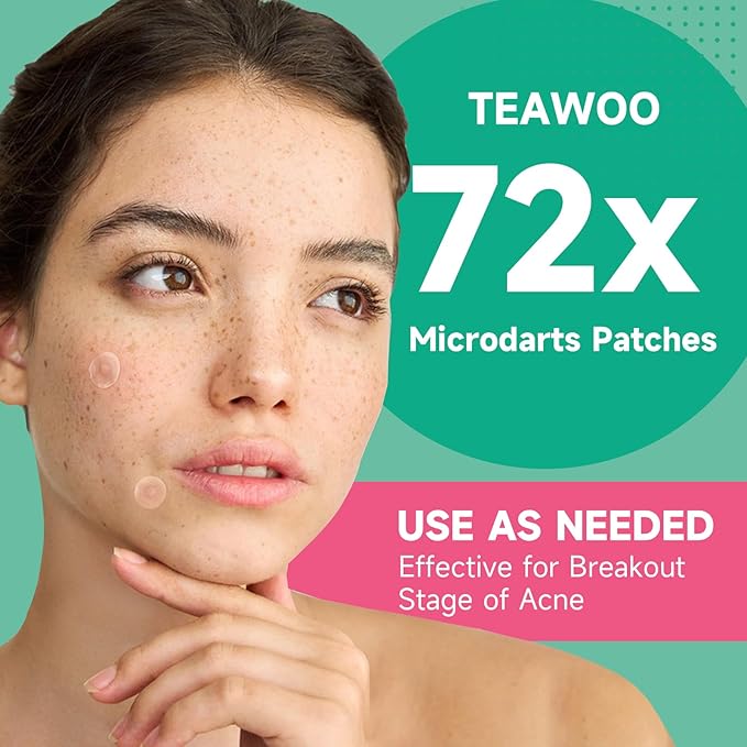 TEAWOO 72-Count Microdart Acne Patches, Hydrocolloid Pimple Patches with Salicylic Acid & Madecossoside, Microdart Zit Patches for Deep Blemishes & Early Stage Acne (Patented)