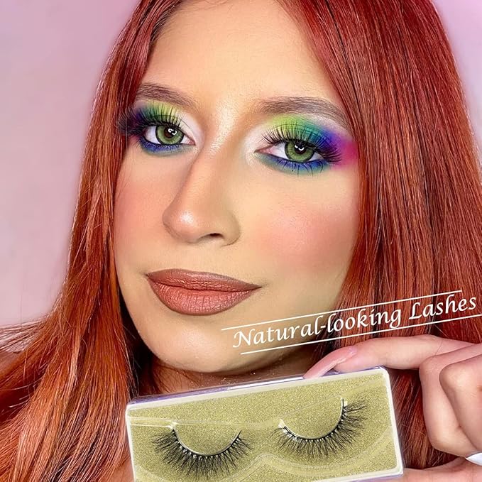 Lashes Bulk 50 Pair Wholesale Short Lash Natural Look Fluffy Mink Eyelashes 5D Faux Mink False Lash Cat Eye Fake Eyelash Soft Wispy Strip Eye Lashes with Individual Portable Lash Pack