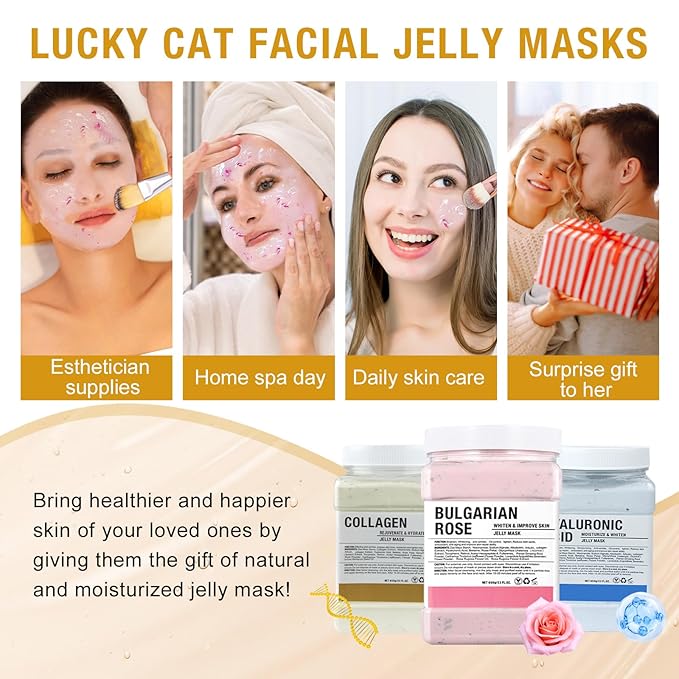 LUCKY CAT Jelly Mask for Facials Professional, Hydrating & Moisturizing Peel-Off Gel Jelly Face Mask Skin Care for Deep Hydration & Glow, Professional Spa Use for All Skin Types 23 Fl Oz (VC)